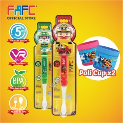 FAFC Robocar Roy Toothbrush Figurine Bundle Set 2 (1 Roy Figurine Toothbrush + 1 Helly Figurine Toothbrush + 2 Cup)