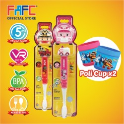 FAFC Robocar Amber Toothbrush Figurine Bundle Set 3 (1 Amber Figurine Toothbrush + 1 Roy Figurine Toothbrush + 2 Cup)