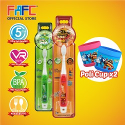 FAFC Robocar Helly Toothbrush Hook Bundle Set 2 (1 Helly Hook Toothbrush + 1 Roy Hook Toothbrush + 2 Cup)