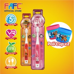 FAFC Robocar Amber Toothbrush Hook Bundle Set 3 (1 Amber Hook Toothbrush + 1 Roy Hook Toothbrush + 2 Cup)