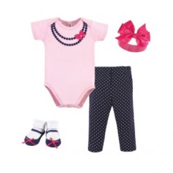 Little Treasure 4 Pieces Baby Clothing Gift Set - Pink with Black Pearls Necklace 77005
