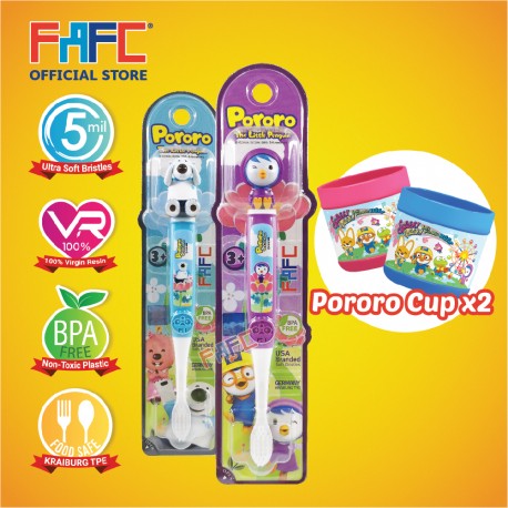 FAFC Petty Toothbrush Figurine Bundle Set 3 (1 Petty Figurine Toothbrush + 1 Poby Figurine Toothbrush + 2 Cup)