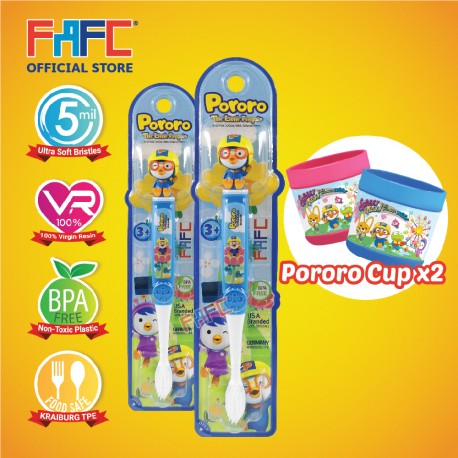 FAFC Pororo Toothbrush Figurine Bundle Set 1 (1 Pororo Figurine Toothbrush + 1 Pororo Figurine Toothbrush + 2 Cup)