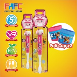 FAFC Robocar Amber Toothbrush Figurine Bundle Set 1 (1 Amber Figurine Toothbrush + 1 Amber Figurine Toothbrush + 2 Cup)