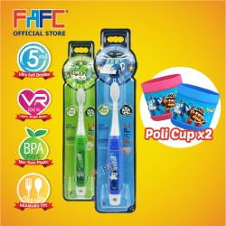FAFC Robocar Poli Toothbrush Hook Bundle Set 3 (1 Poli Hook Toothbrush + 1 Helly Hook Toothbrush + 2 Cup)