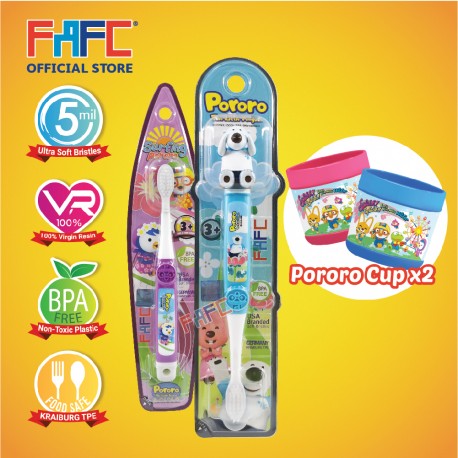 FAFC Poby Toothbrush Bundle Set 3 (1 Poby Figurine Toothbrush + 1 Petty Hook Toothbrush + 1 Cup)