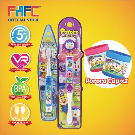 FAFC Petty Toothbrush Bundle Set 2 (1 Petty Figurine Toothbrush + 1 Pororo Hook Toothbrush + 1 Cup)