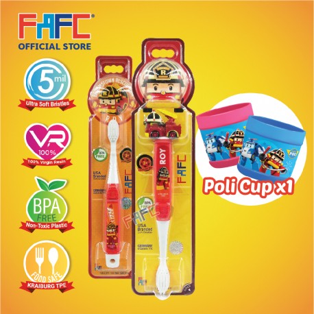 FAFC Robocar Roy Toothbrush Bundle Set 1 (1 Roy Figurine Toothbrush + 1 Roy Hook Toothbrush + 1 Cup)