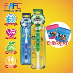 FAFC Robocar Helly Toothbrush Bundle Set 2 (1 Helly Figurine Toothbrush + 1 Poli Hook Toothbrush + 1 Cup)