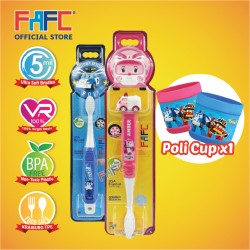 FAFC Robocar Amber Toothbrush Bundle Set 2 (1 Amber Figurine Toothbrush + 1 Poli Hook Toothbrush + 1 Cup)