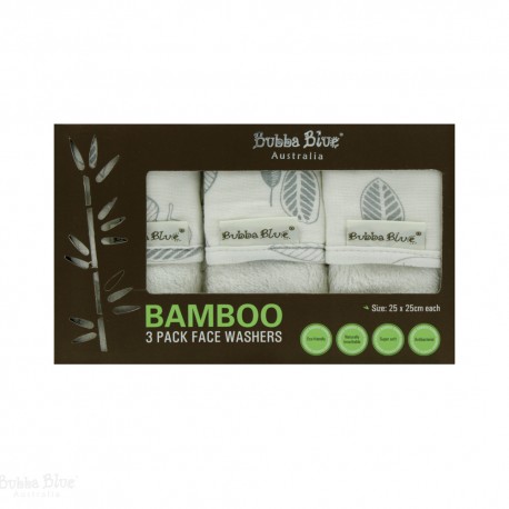 Bubba Blue Bamboo Leaf 3PK Face Washers