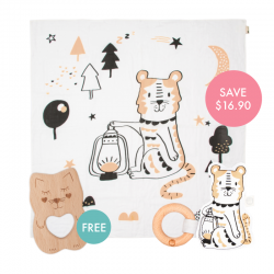 Kippins Dash Story-print Wrap Set (FREE Wooden Teether)